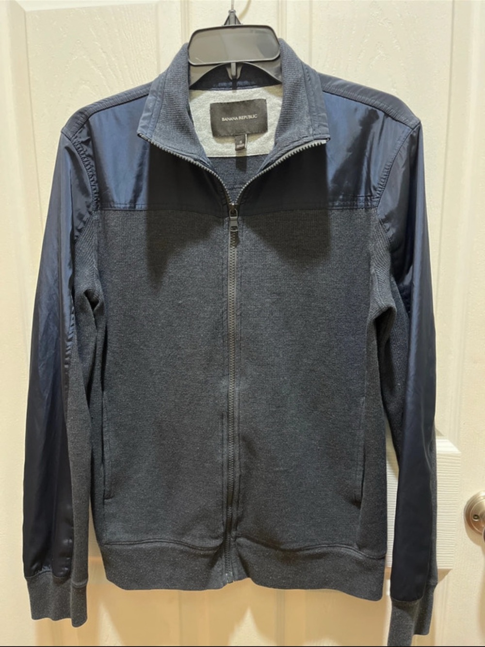 Banana Republic Men's Charcoal and Navy Zip-Up Sweater Jacket